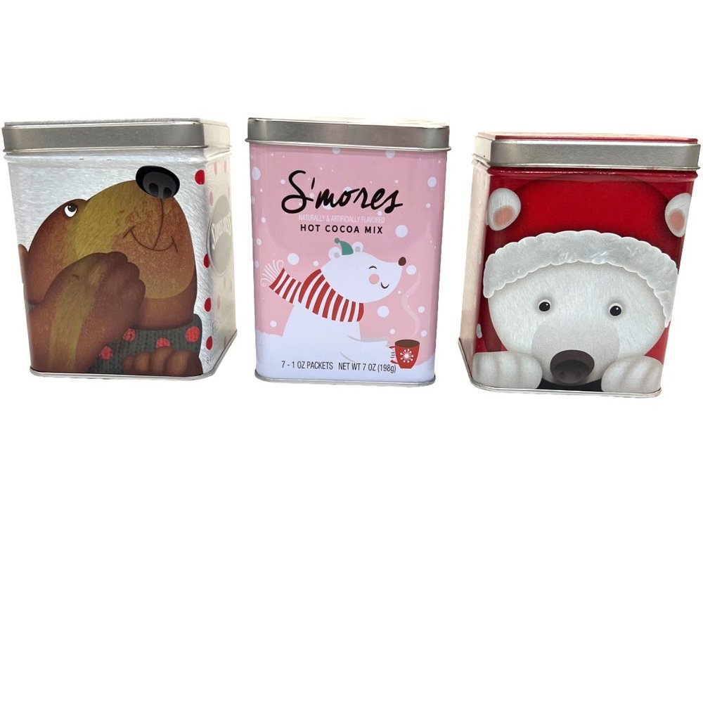 Swiss Miss Empty Hot Cocoa Mix Metal Tins With Brown Bear Polar Bear Picture